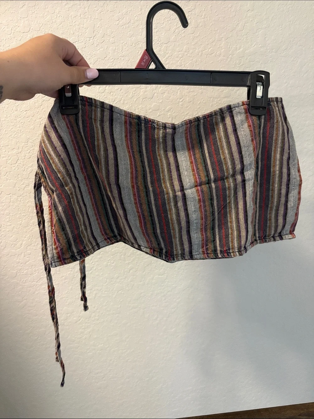 Free People Multistripe Tie-Side Mini Skirt - Beige, Burgundy, Navy, Olive